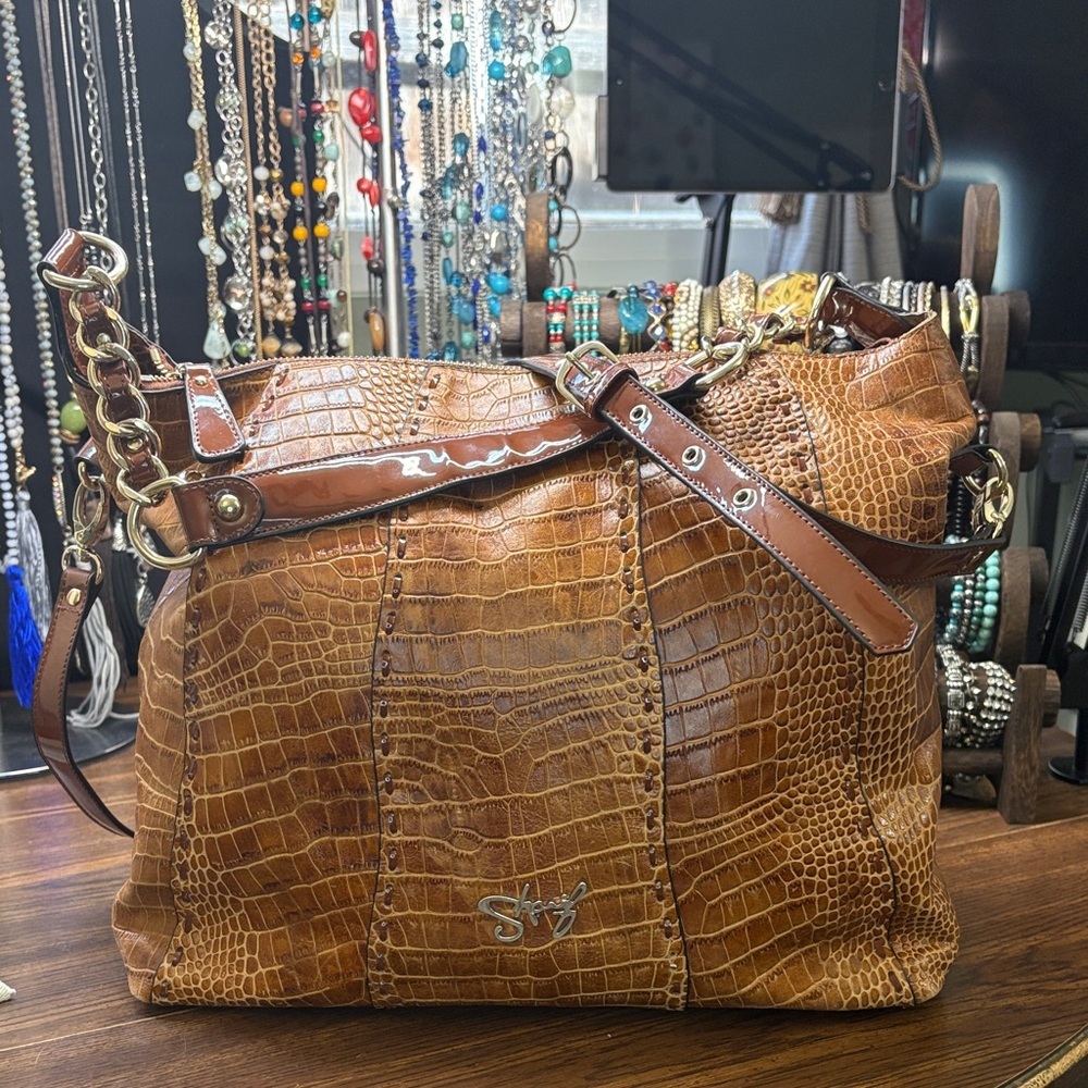 Sharif Brown Croc-Embossed Leather Handbag